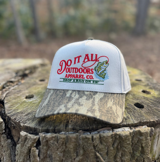 Largemouth Bass Trucker Hat - White/ Bottomland