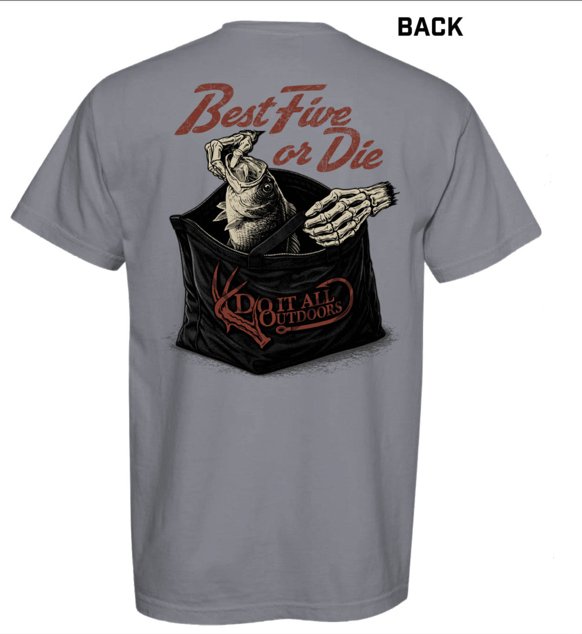 Largemouth Bass T-shirt "Best Five Or Die" - Gray